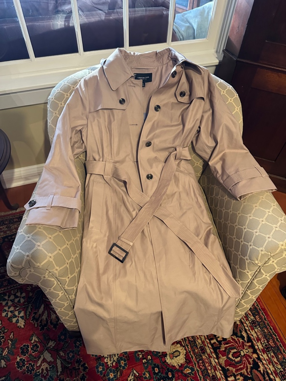 London Fog Women's Light Beige Trench Coat with Belt